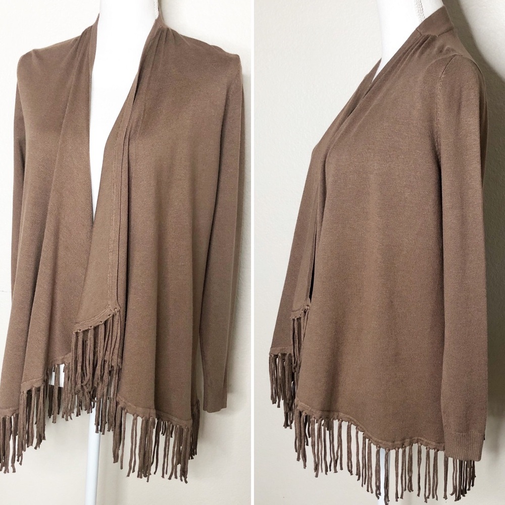 Chelsea & Theodore Womens Brown Small Fringe Cardigan